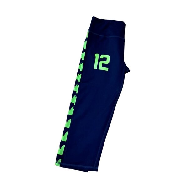 Seahawks 12th Man Capris Exclusive Nordstrom Navy & Neon Green Size Large - Picture 1 of 6